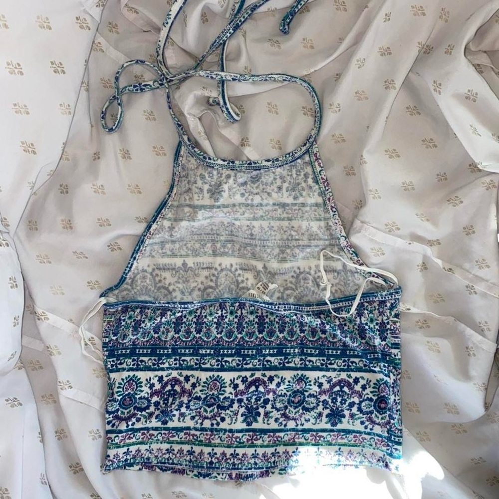 Blue Patterned Halter Top - image 2